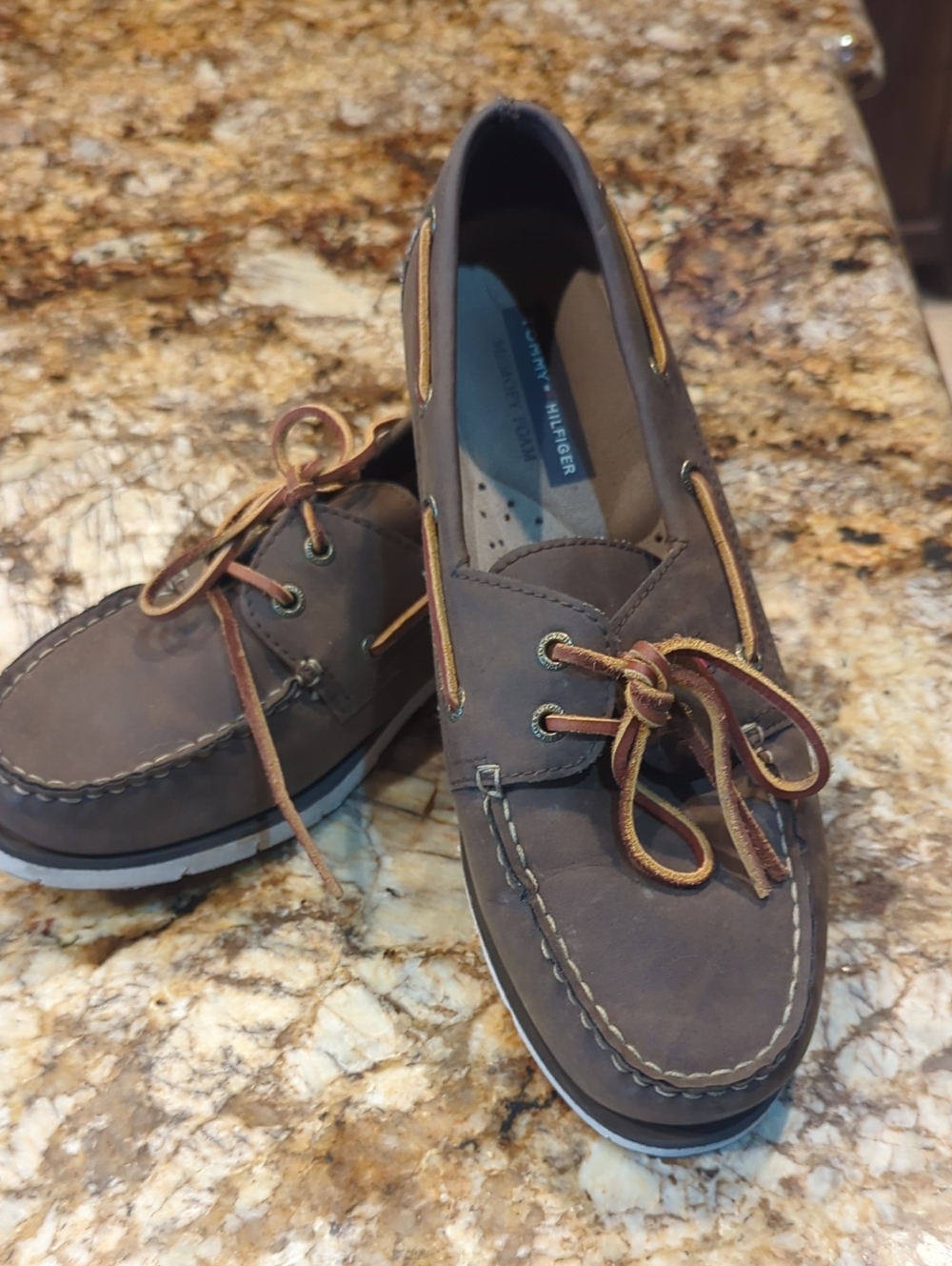 Tommy Hilfiger Men's Dark Brown Leather Boat Shoes